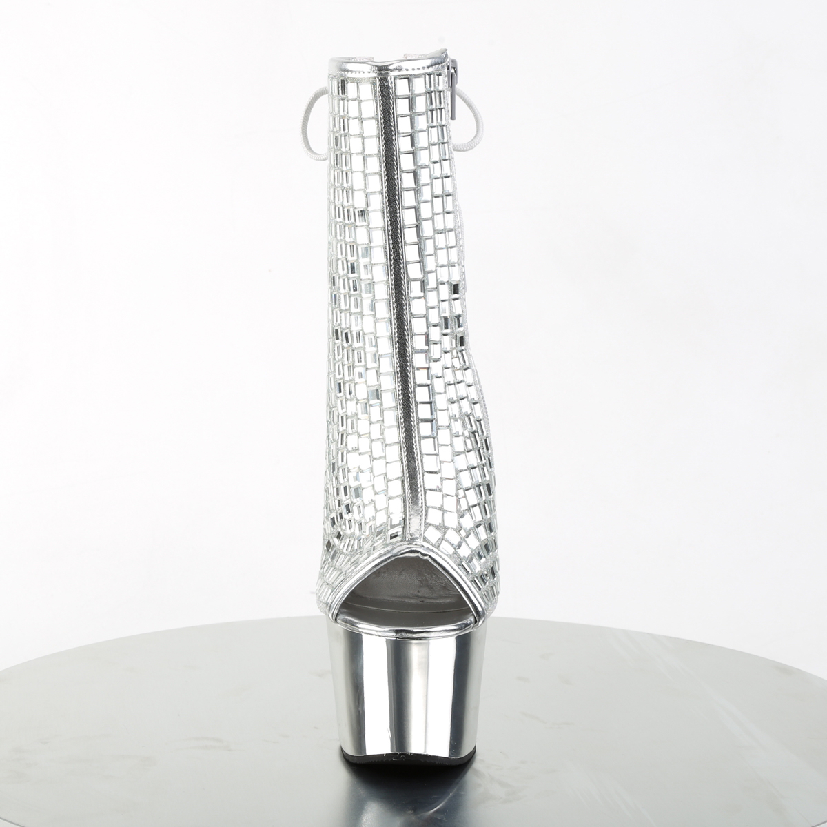 Pleaser Adore-1018DBM S/SCH - Strieborné čižmy s otvorenou špičkou na vysokej platforme