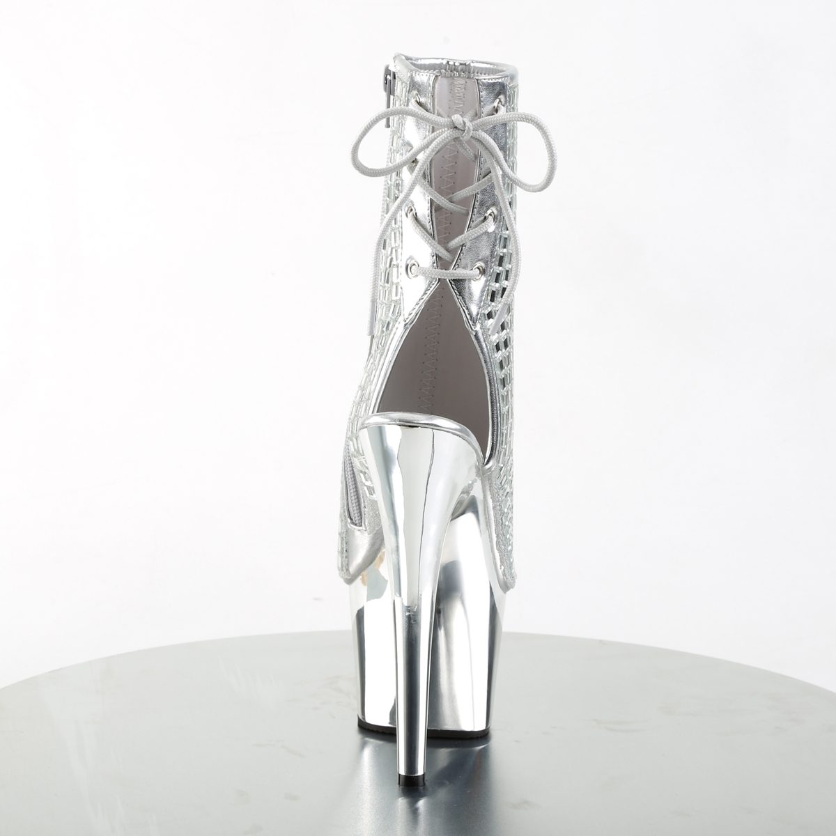 Pleaser Adore-1018DBM S/SCH - Strieborné čižmy s otvorenou špičkou na vysokej platforme
