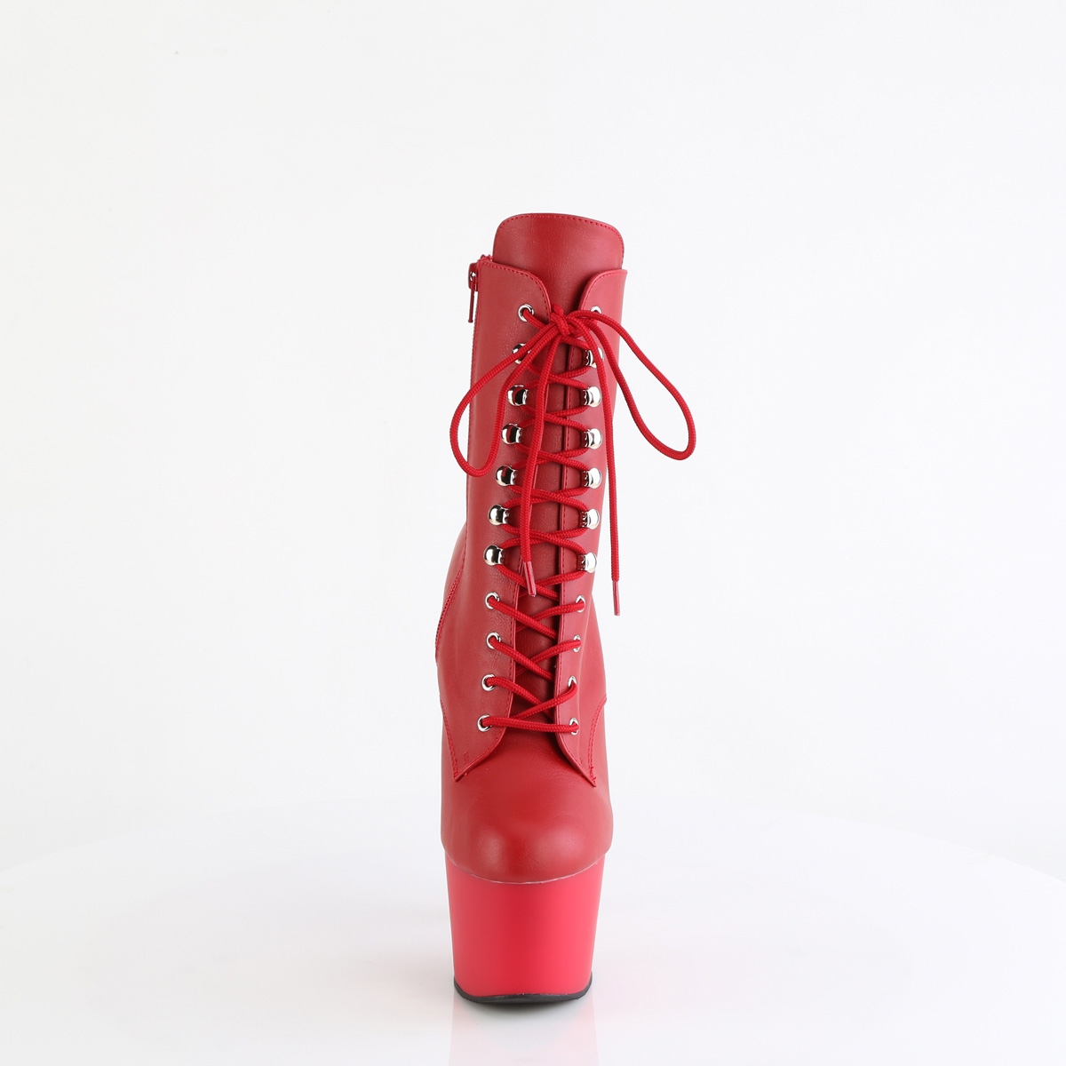 Pleaser Adore-1020 RPU/M - Červené kotníkové čižmy na vysokej platforme