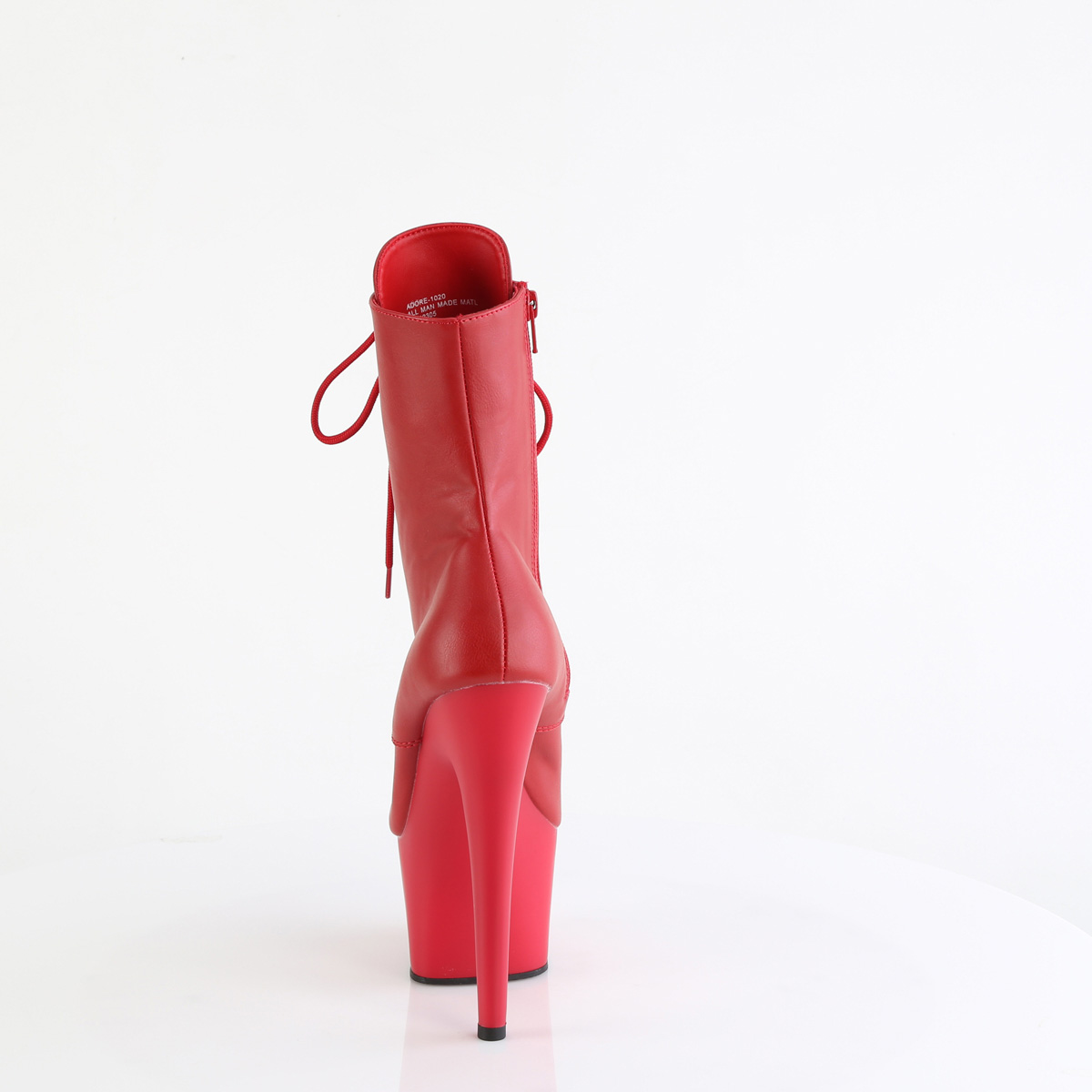 Pleaser Adore-1020 RPU/M - Červené kotníkové čižmy na vysokej platforme
