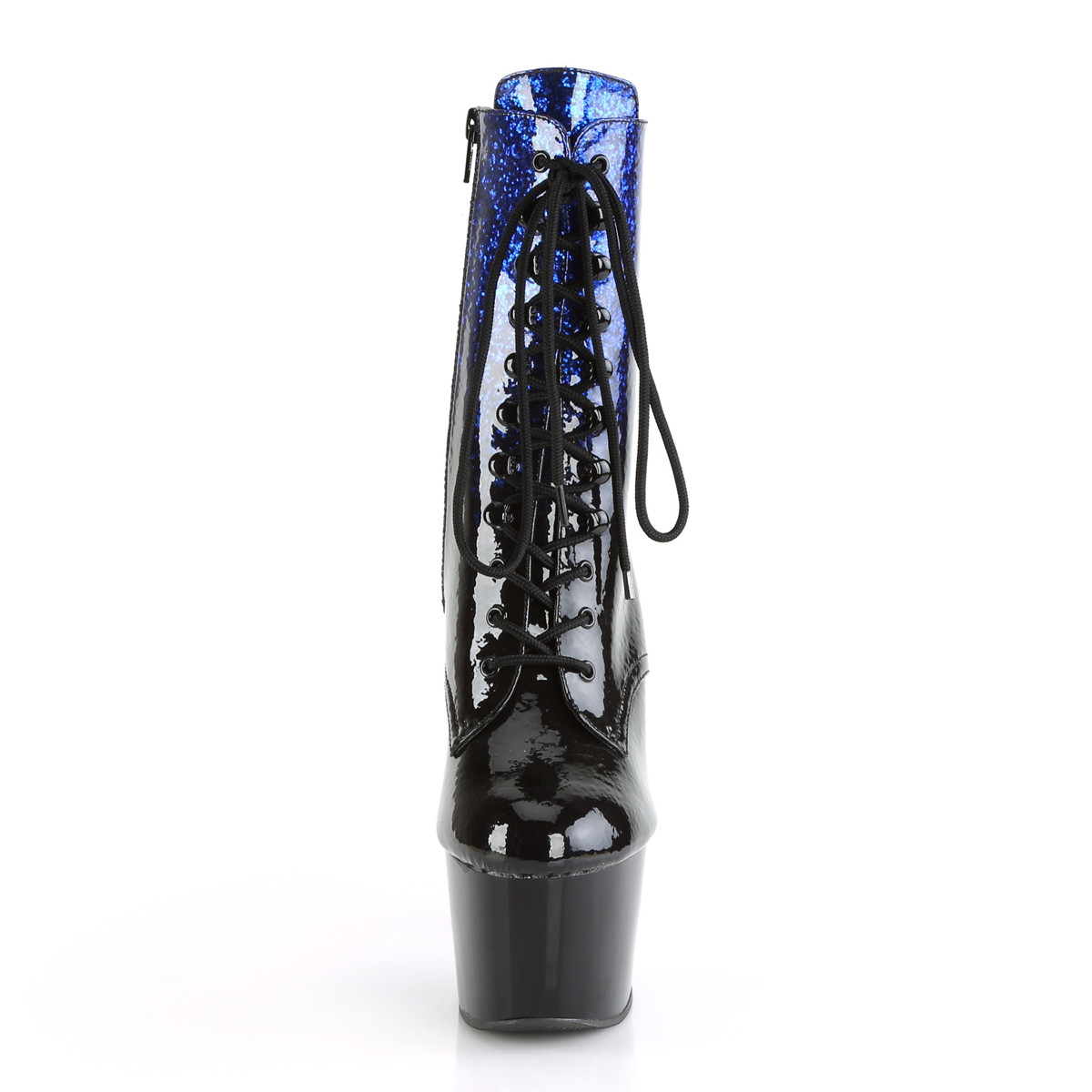 Pleaser Adore-1020OMB BLU-BPT/B - Lesklé modré kotníkové čižmy na vysokej platforme