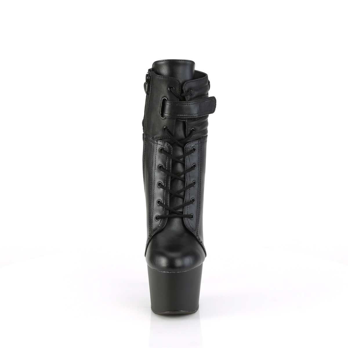 Pleaser Adore-1020POUCH BPU/M - Čierne kotníkové čižmy na vysokej platforme
