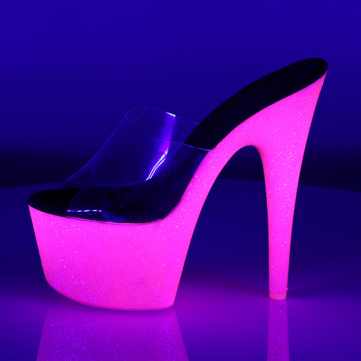 Pleaser Adore-701UVG C/NHPG - Priehľadné uv reaktívne sandále na vysokej platforme