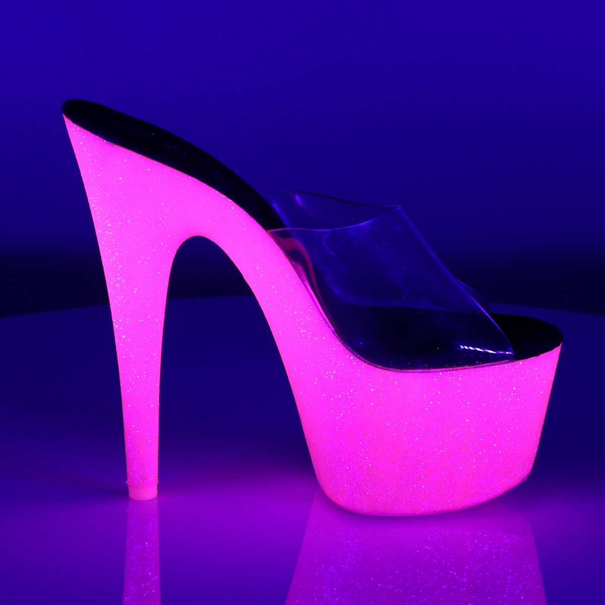 Pleaser Adore-701UVG C/NHPG - Priehľadné uv reaktívne sandále na vysokej platforme
