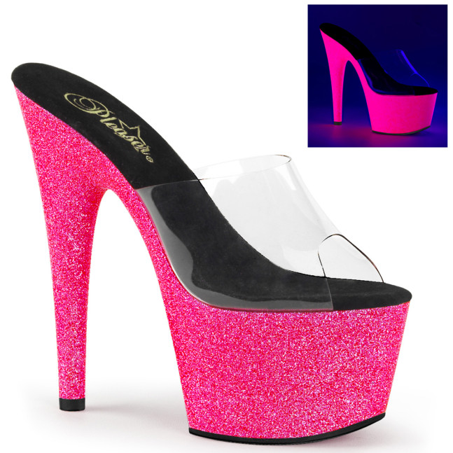 Pleaser Adore-701UVG C/NHPG - Priehľadné uv reaktívne sandále na vysokej platforme