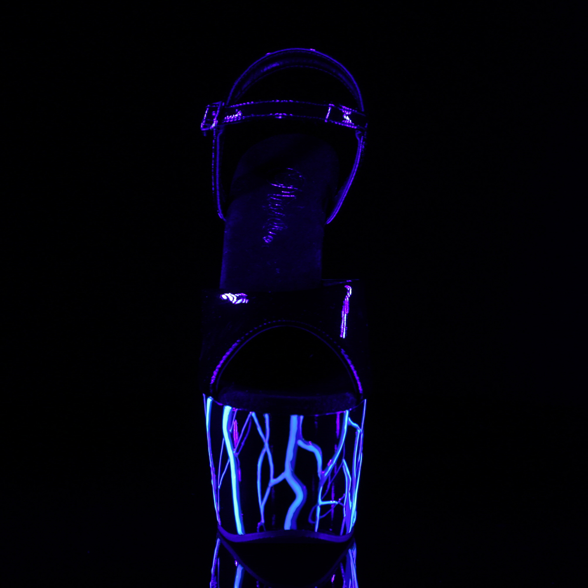 Pleaser Adore-709NLB B/B-NBL - Lesklé čierne svietiace sandále na vysokej platforme