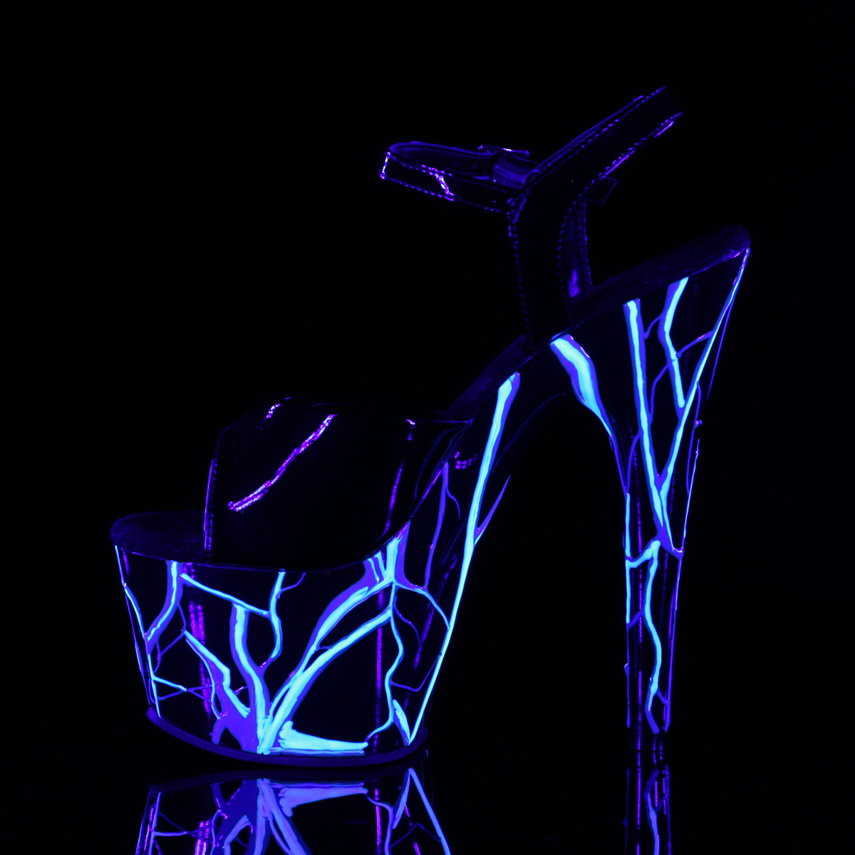 Pleaser Adore-709NLB B/B-NBL - Lesklé čierne svietiace sandále na vysokej platforme