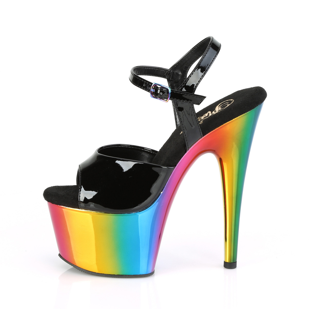 Pleaser Adore-709RC B/RBOWCH - Lesklé čierne sandále na vysokej platforme