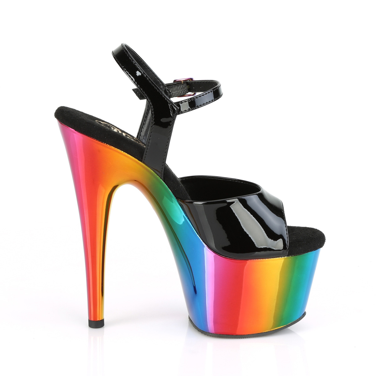 Pleaser Adore-709RC B/RBOWCH - Lesklé čierne sandále na vysokej platforme