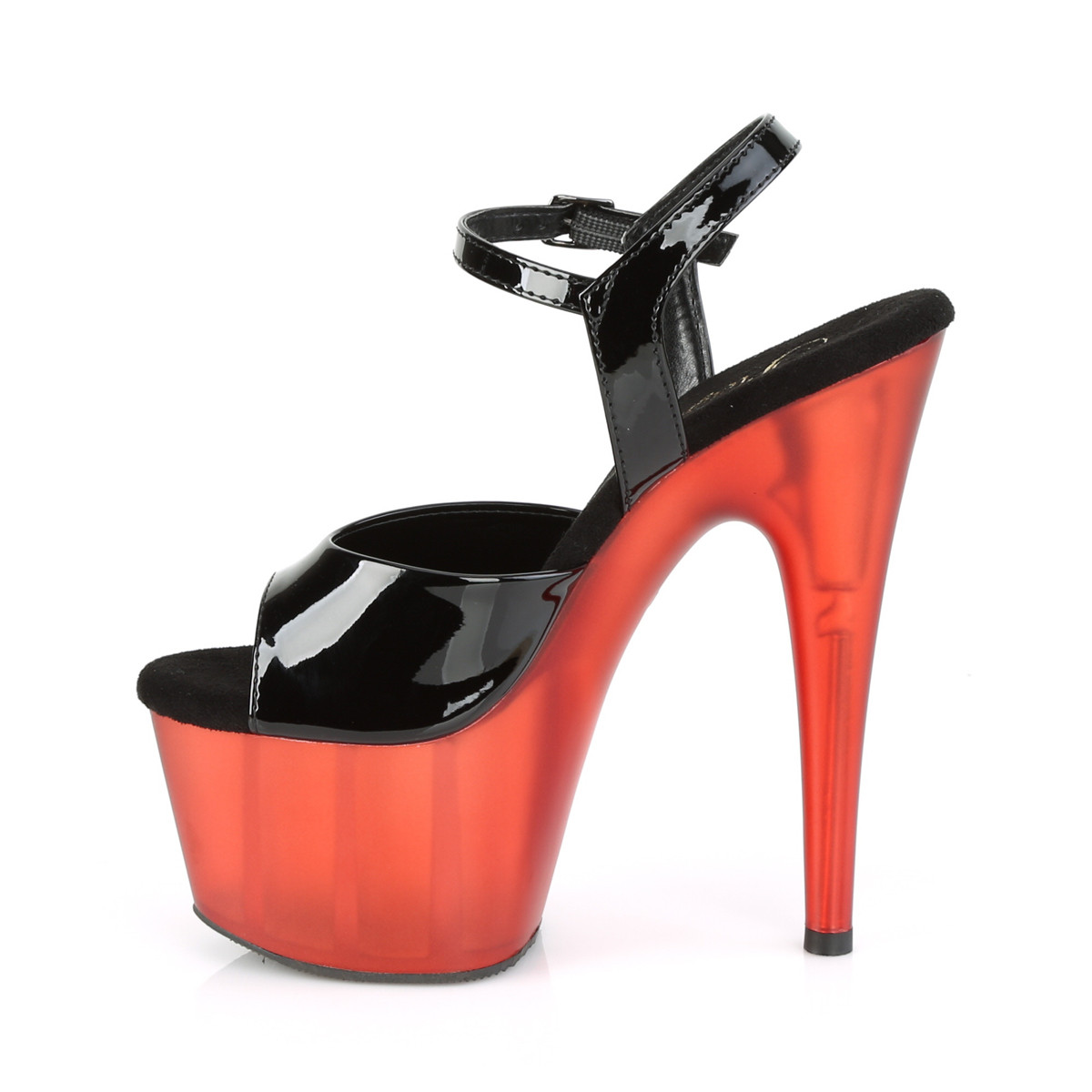 Pleaser Adore-709T B/R - Lesklé čierne sandále na vysokej platforme