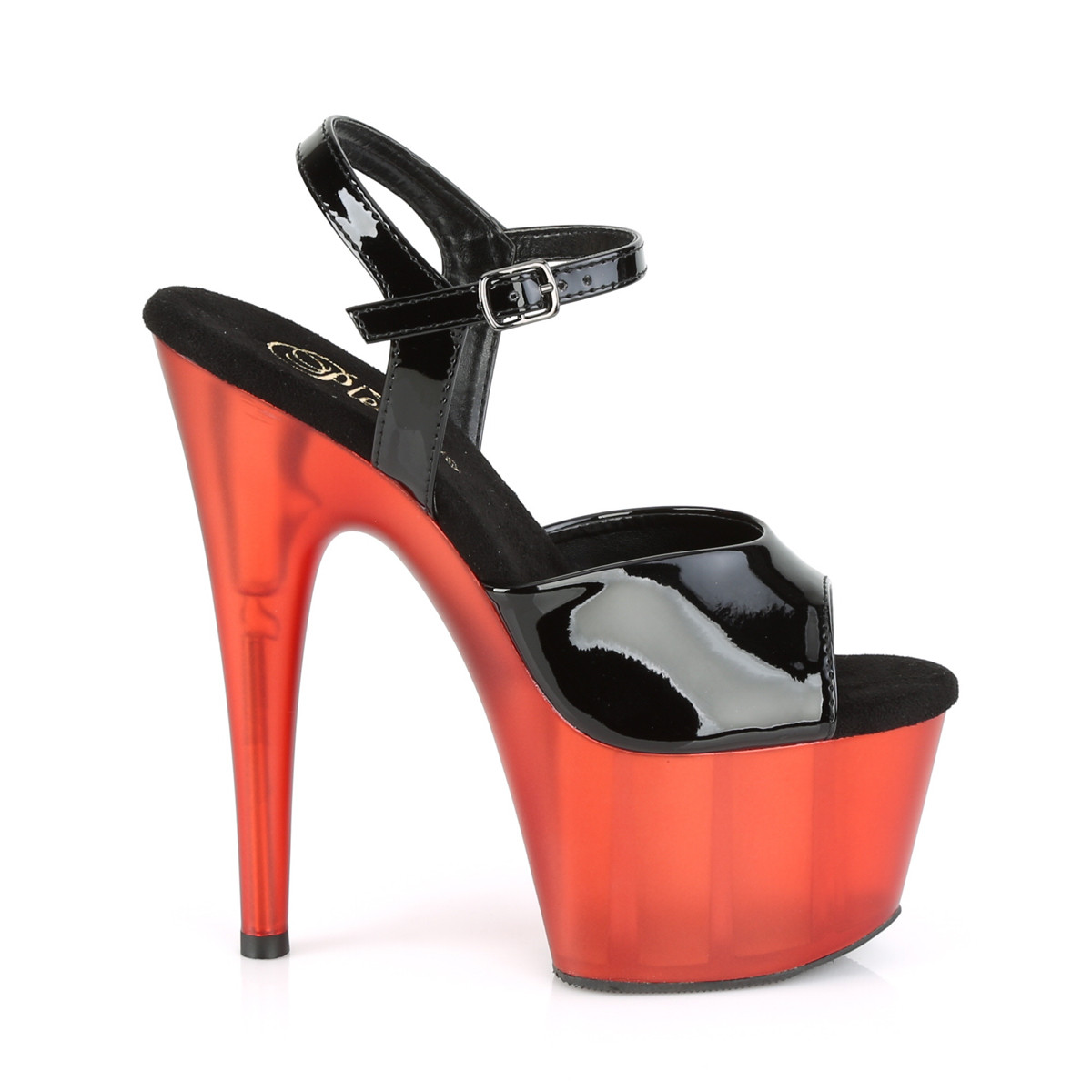 Pleaser Adore-709T B/R - Lesklé čierne sandále na vysokej platforme