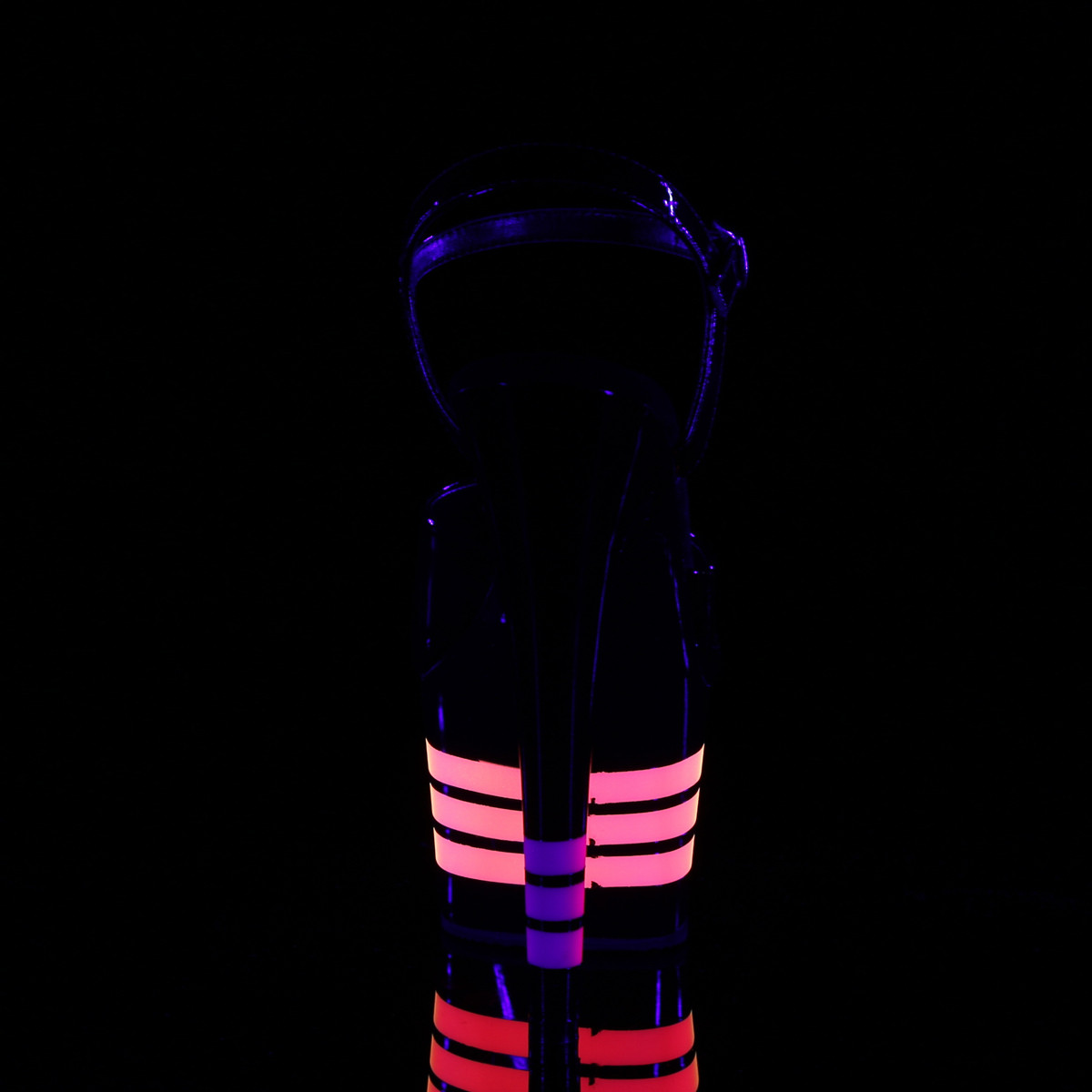 Pleaser Adore-709UVLN B/B-UVLN - Lesklé čierne uv reaktívne sandále na vysokej platforme