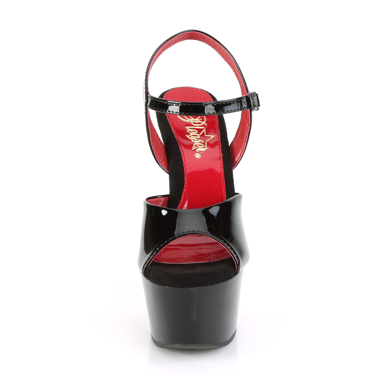 Pleaser Aspire-609TT B/B-RCH - Lesklé čierne sandále na platforme s vysokými podpätkami