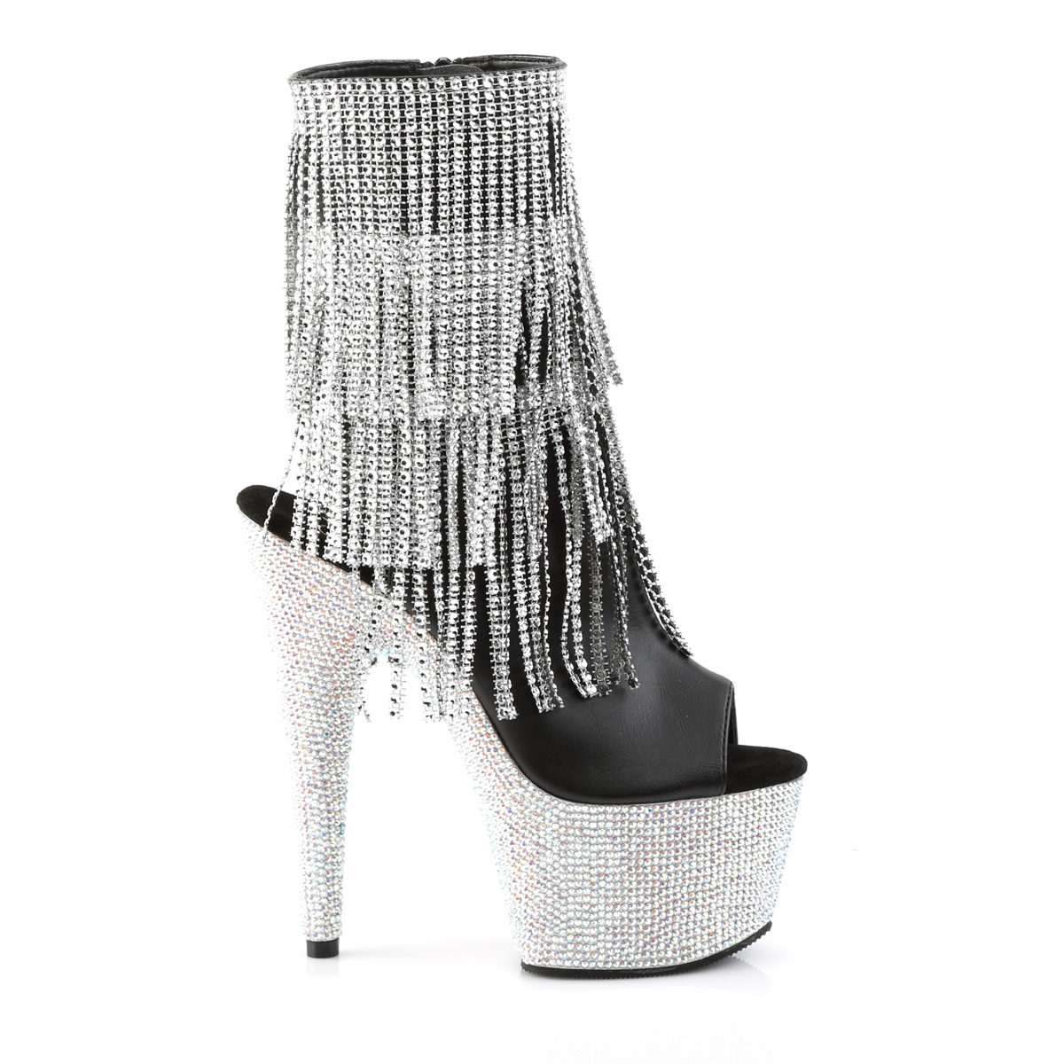 Pleaser Bejeweled-1024RSF-7 BPU/SRS - Čierne kotníkové čižmy na vysokej platforme