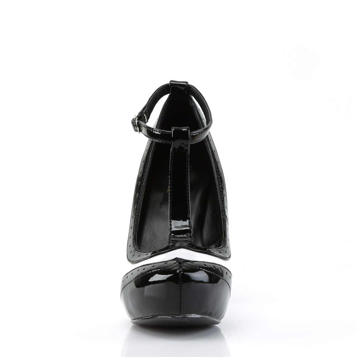 Pin Up Couture Bettie-22 BWPT - Lesklé čierne lodičky s remienkami