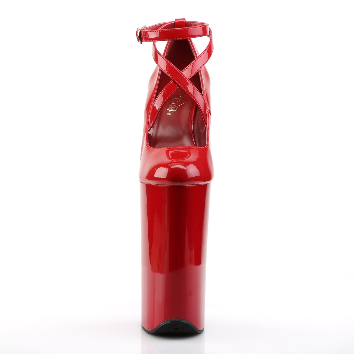 Pleaser Beyond-087 R/M - Lesklé červené lodičky s remienkami na vysokej platforme