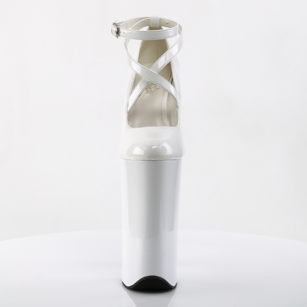 Pleaser Beyond-087 W/M - Lesklé biele lodičky s remienkami na vysokej platforme