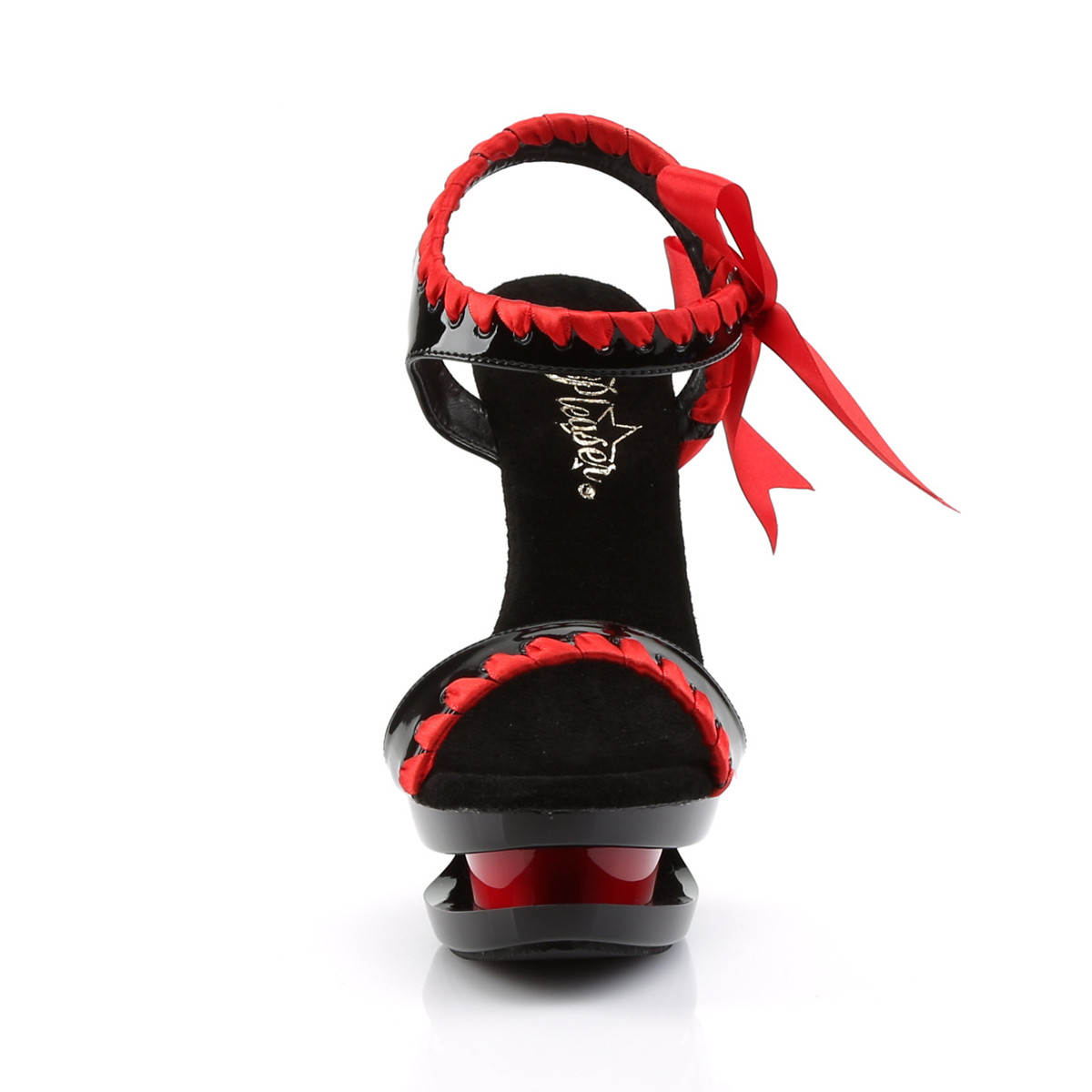 Pleaser Blondie-615 B-R/M - Lesklé čierne sandále na platforme s vysokými podpätkami