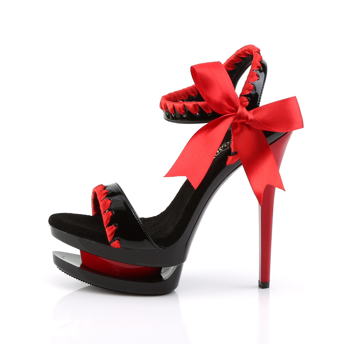 Pleaser Blondie-615 B-R/M - Lesklé čierne sandále na platforme s vysokými podpätkami