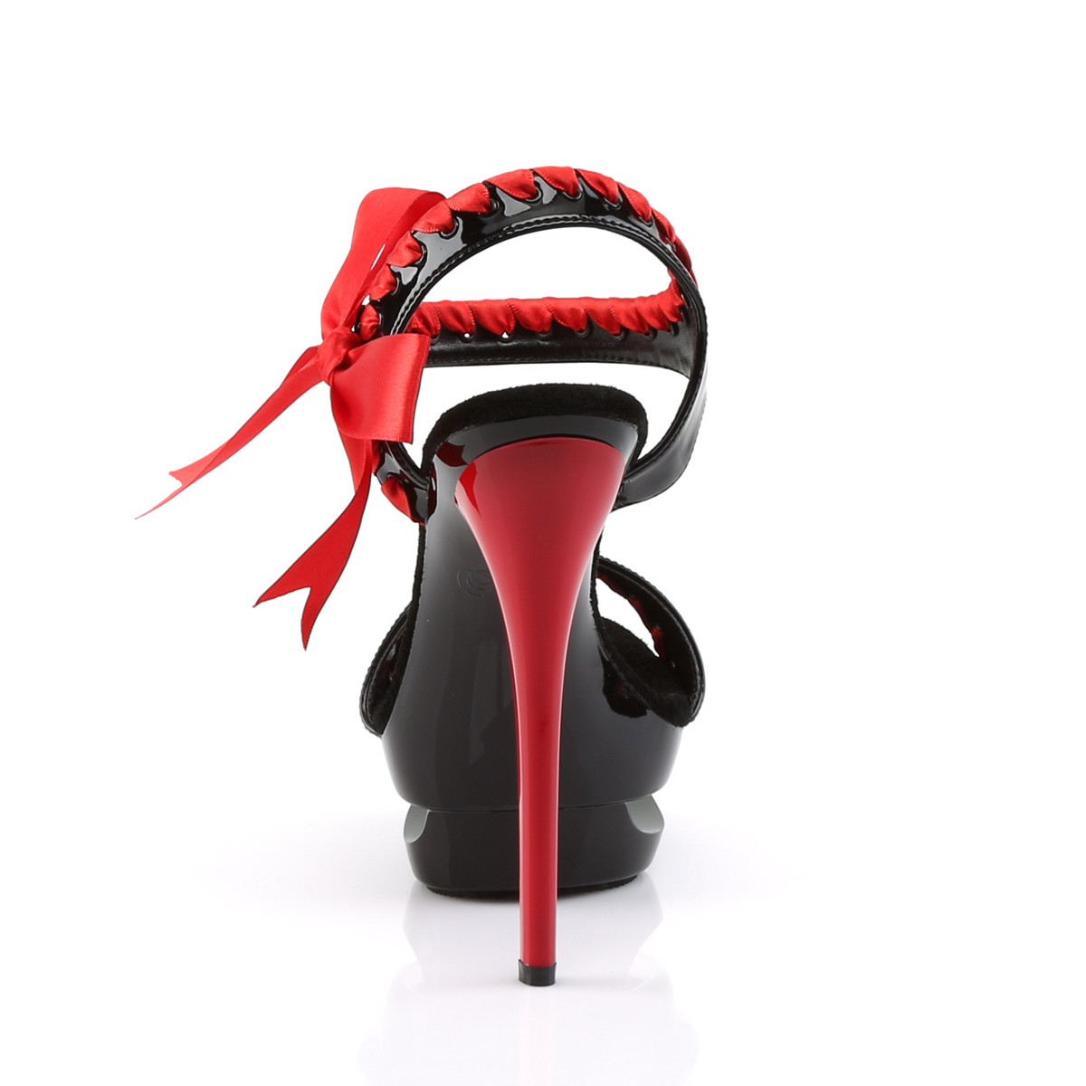 Pleaser Blondie-615 B-R/M - Lesklé čierne sandále na platforme s vysokými podpätkami