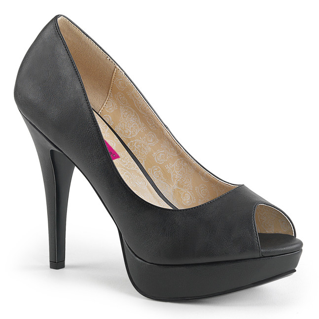 Pleaser Pink Label Chloe-01 BPU - Čierne lodičky s otvorenou špičkou na platforme s vysokými podpätkami