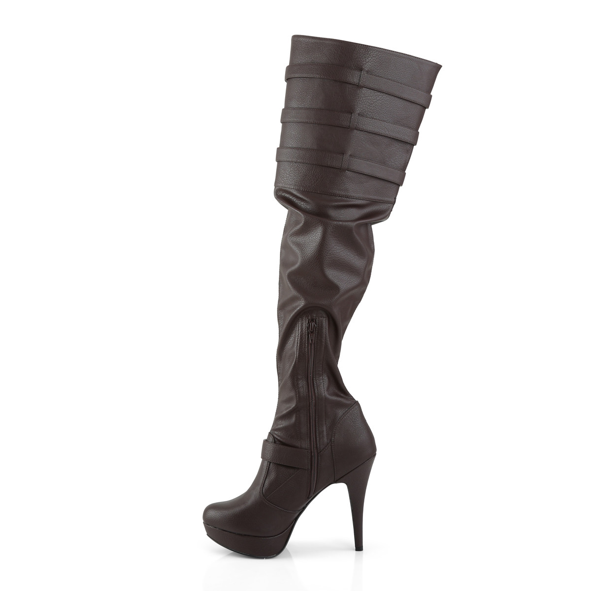 Pleaser Pink Label Chloe-308 BNPU - Hnedé čižmy nad kolená na platforme s vysokými podpätkami