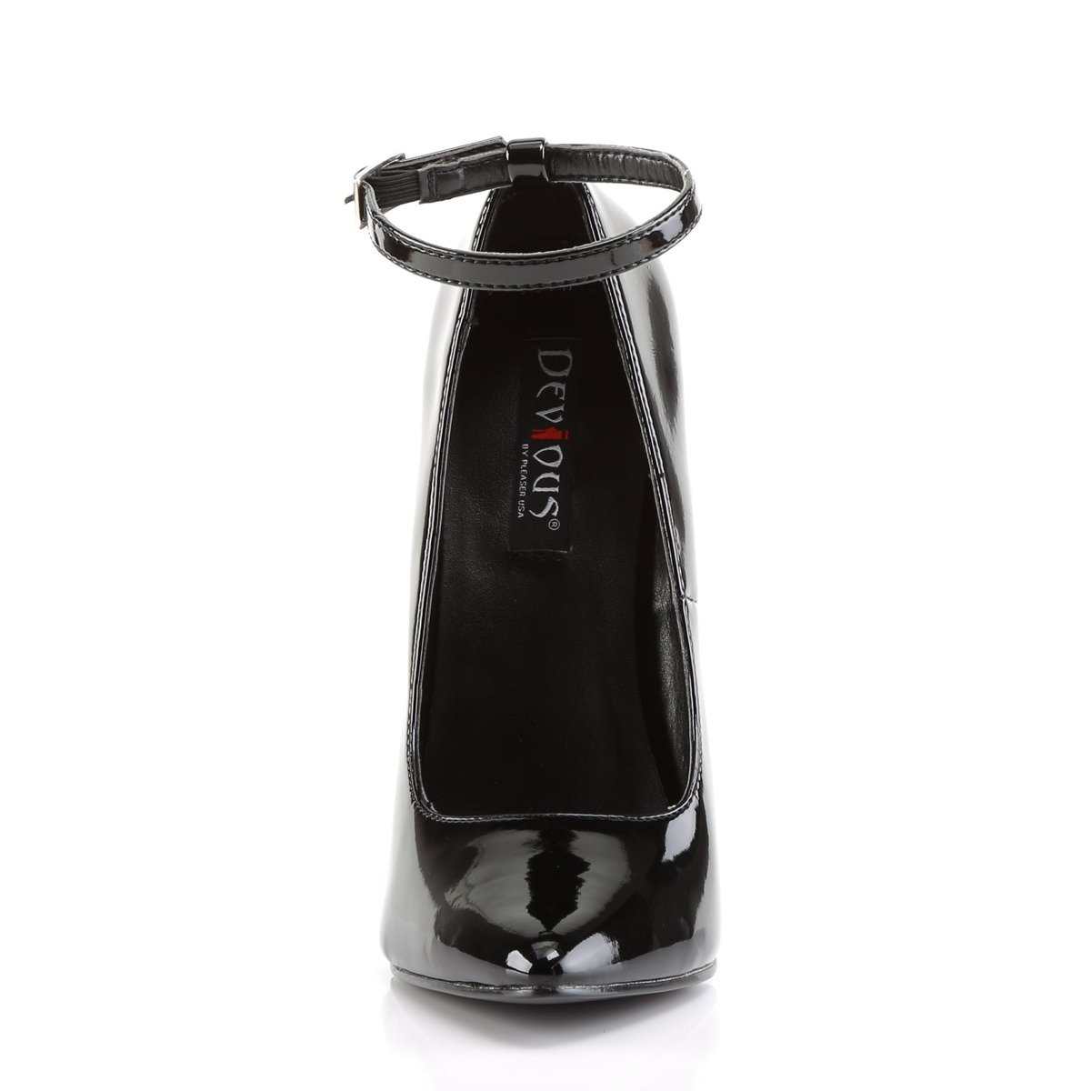 Devious Dagger-12 B - Lesklé čierne lodičky s remienkami na vysokom podpätku