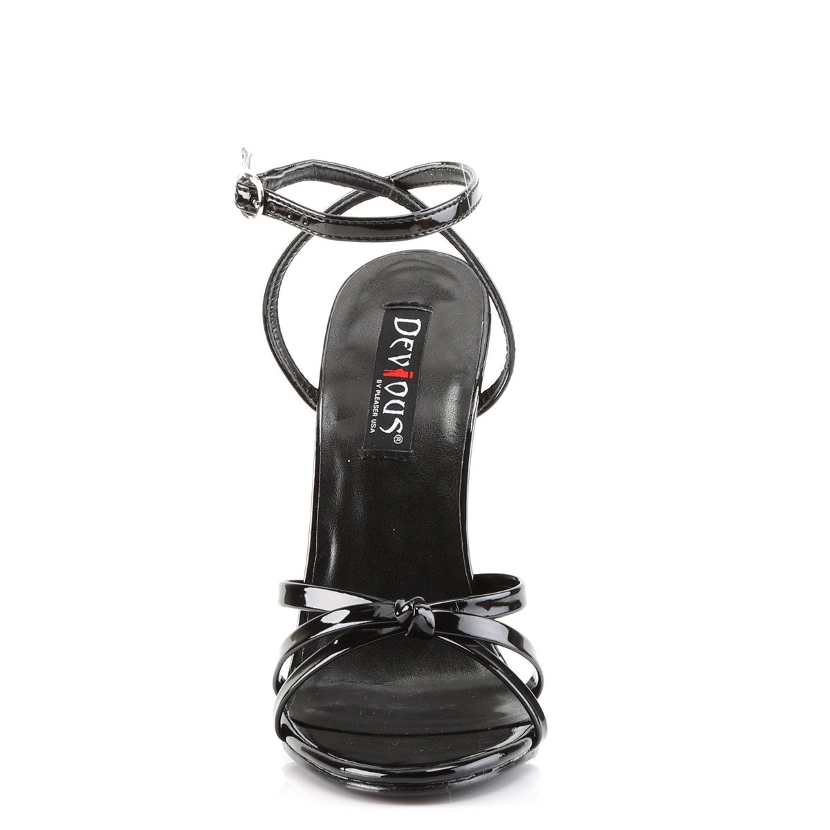 Devious Domina-108 B - Lesklé čierne sandále na vysokom podpätku