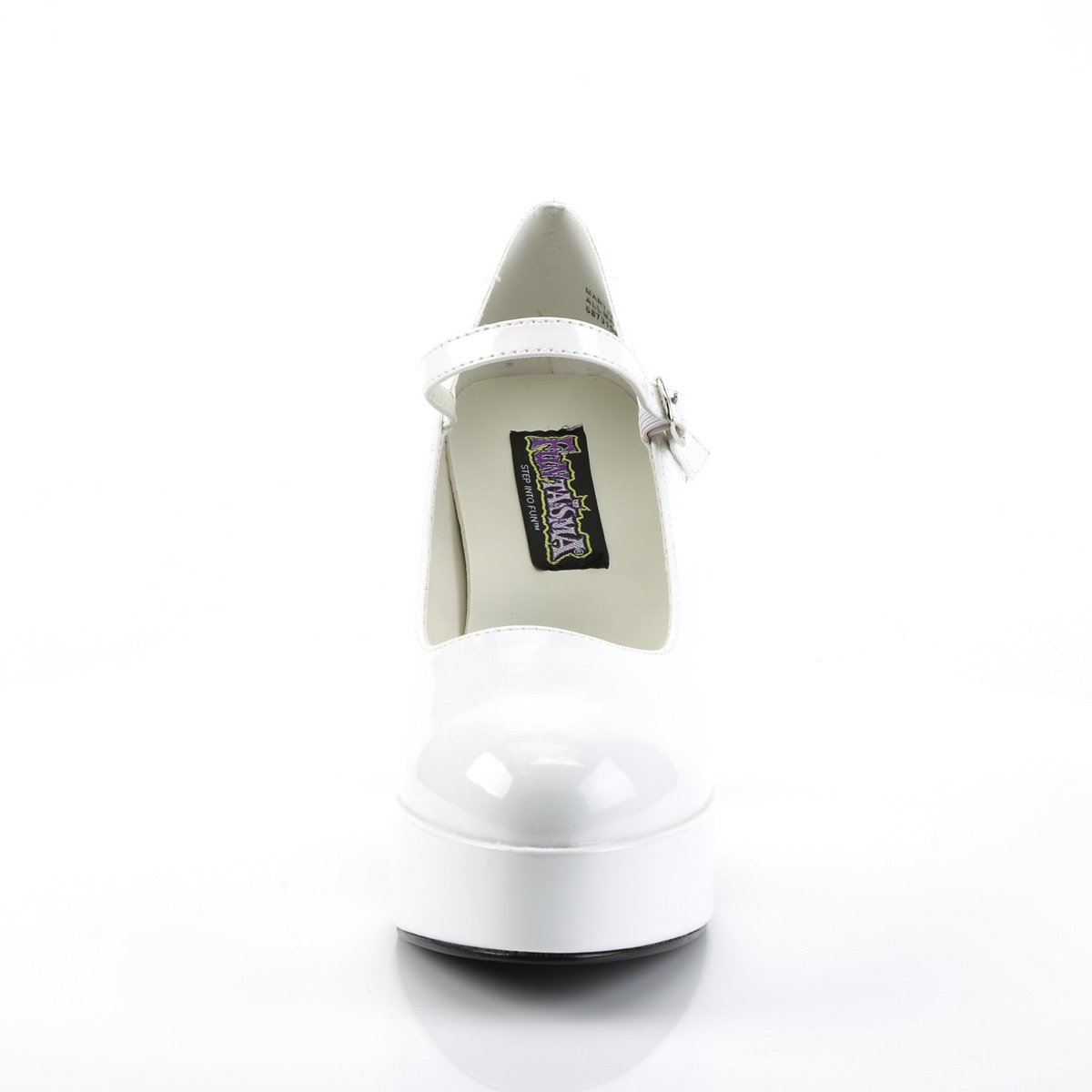 Funtasma Maryjane-50 W - Lesklé biele topánky typu mary jane na platforme s vysokými širokými podpätkami