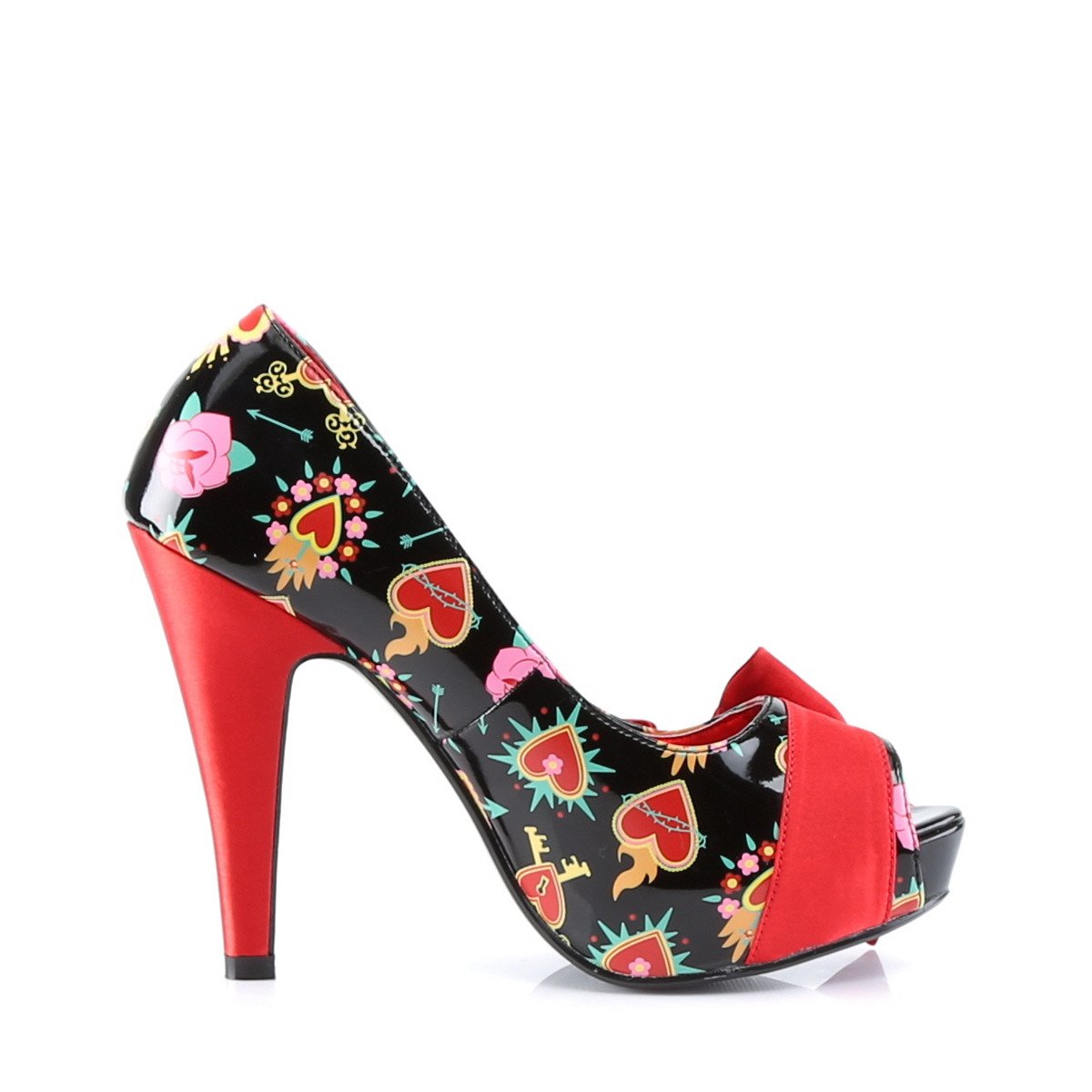 Pin Up Couture Bettie-13 BPT-RSA - Lesklé čierne lodičky s otvorenou špičkou