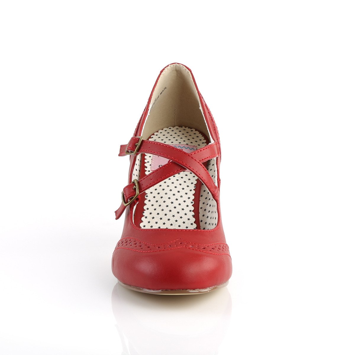 Pin Up Couture Flapper-35 RPU - Červené lodičky s remienkami so širokými podpätkami