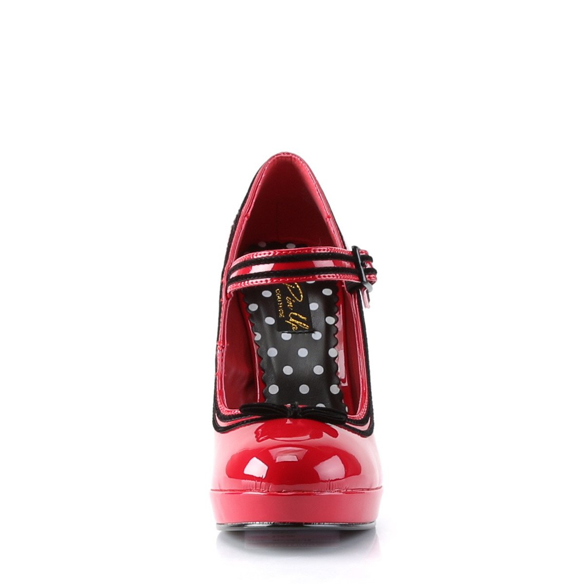 Pin Up Couture Secret-15 RPT - Lesklé červené lodičky s remienkami na vysokom podpätku