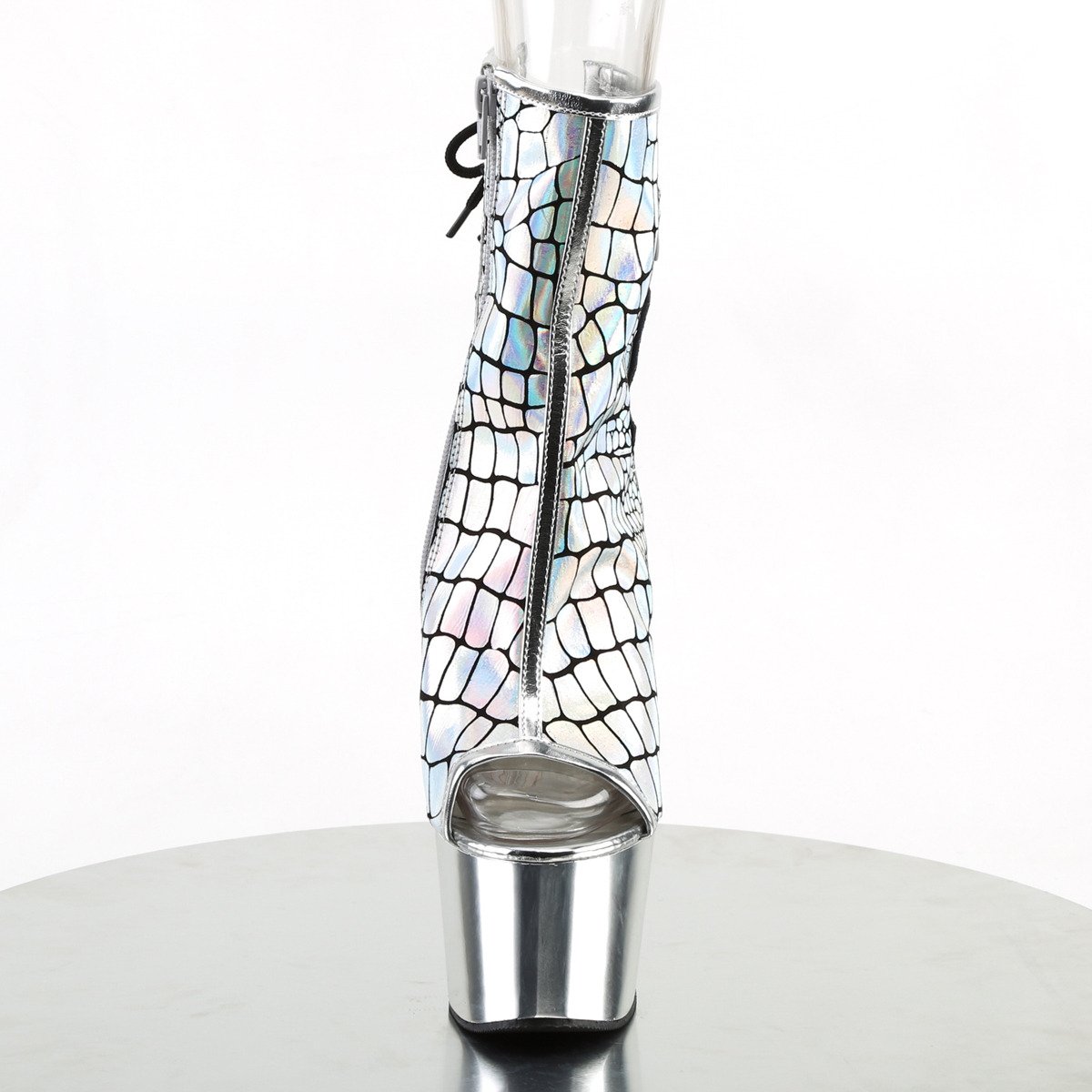 Pleaser Adore-1018HG SPU/SCH - Strieborné čižmy s otvorenou špičkou na vysokej platforme