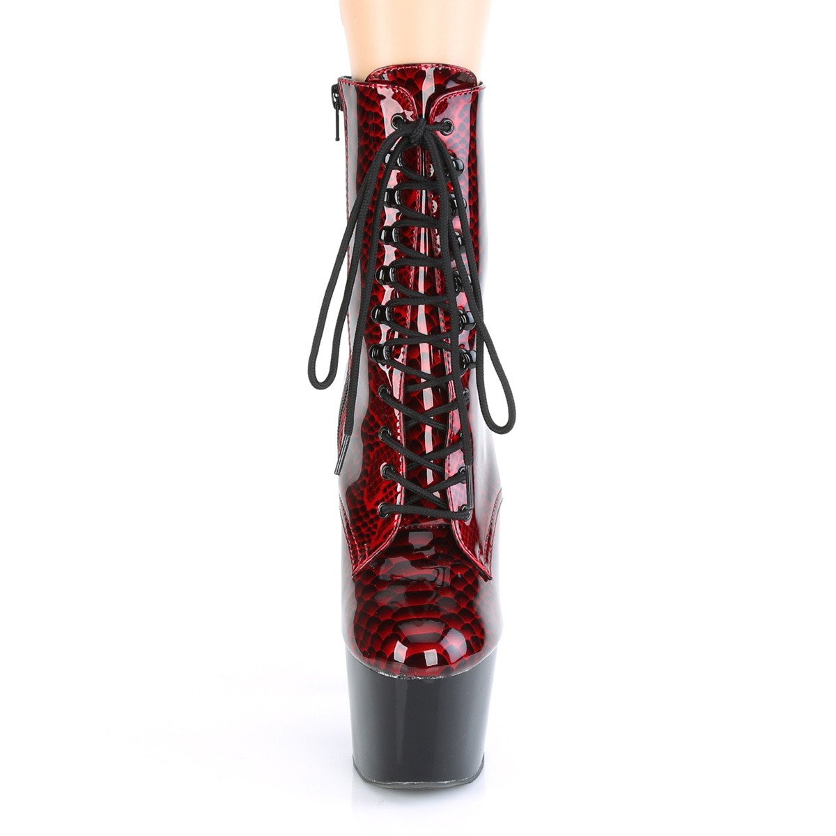 Pleaser Adore-1020SP RSPPT/B - Lesklé červené kotníkové čižmy na vysokej platforme