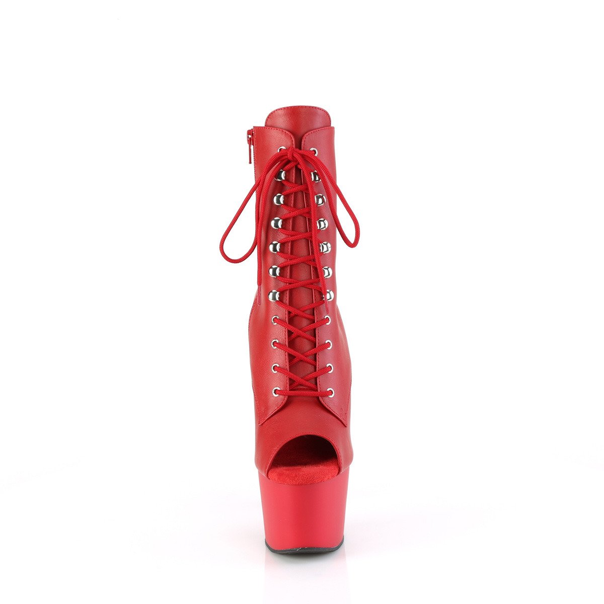 Pleaser Adore-1021 RPU/M - Červené kotníkové čižmy na vysokej platforme
