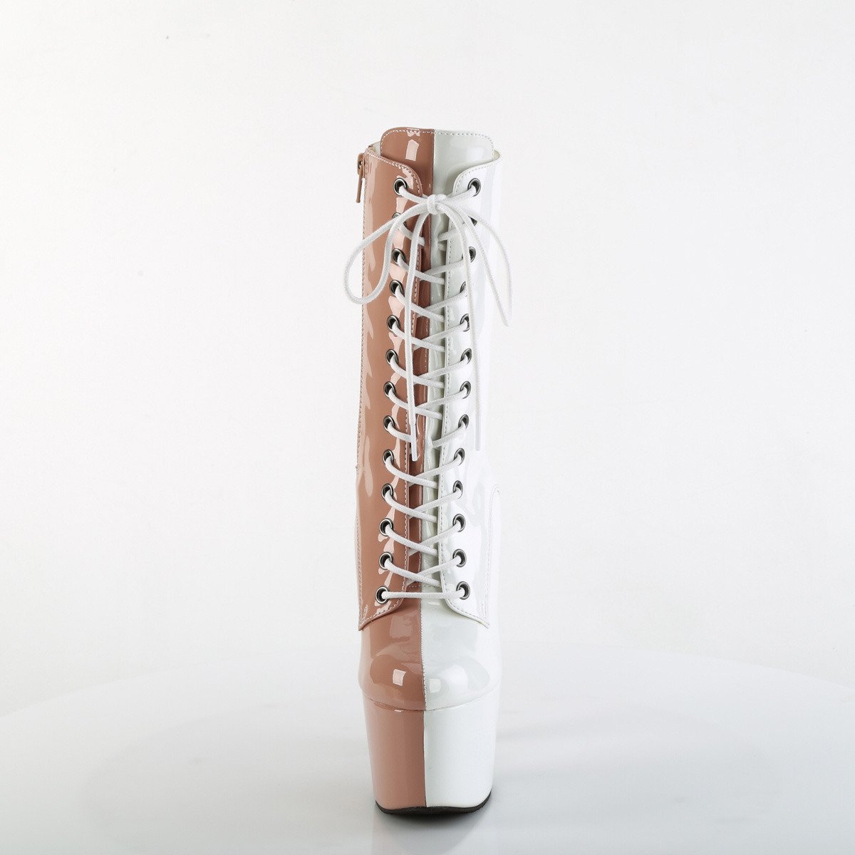 Pleaser Adore-1040TT BH-W/M - Lesklé béžové kotníkové čižmy na vysokej platforme