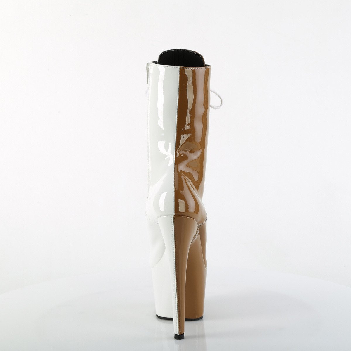 Pleaser Adore-1040TT TP-W/M - Lesklé béžové kotníkové čižmy na vysokej platforme