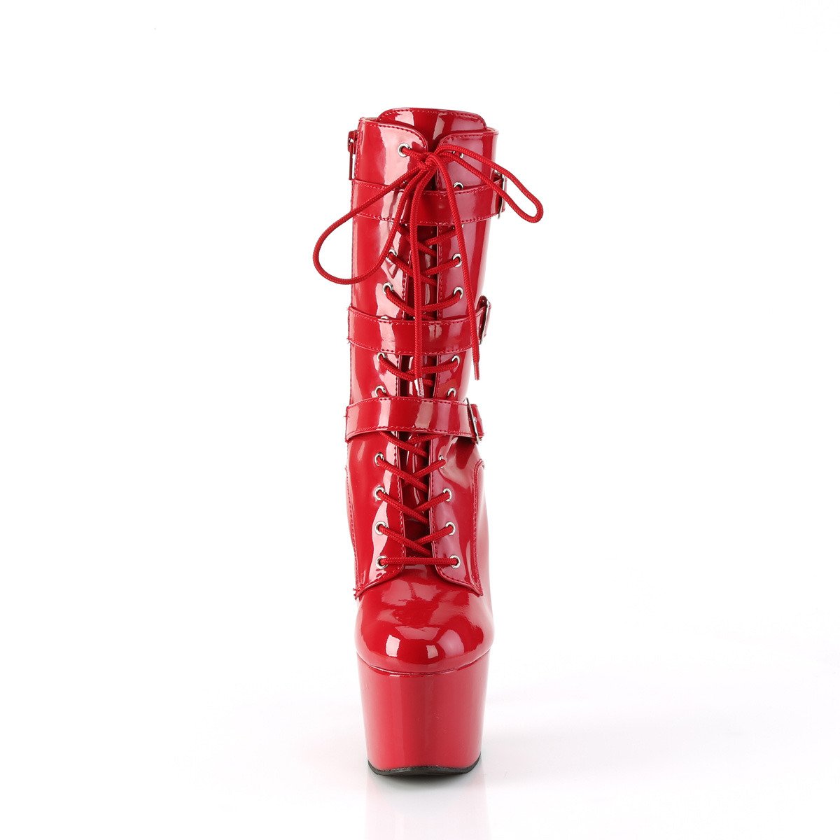 Pleaser Adore-1043 R/M - Lesklé červené kotníkové čižmy na vysokej platforme