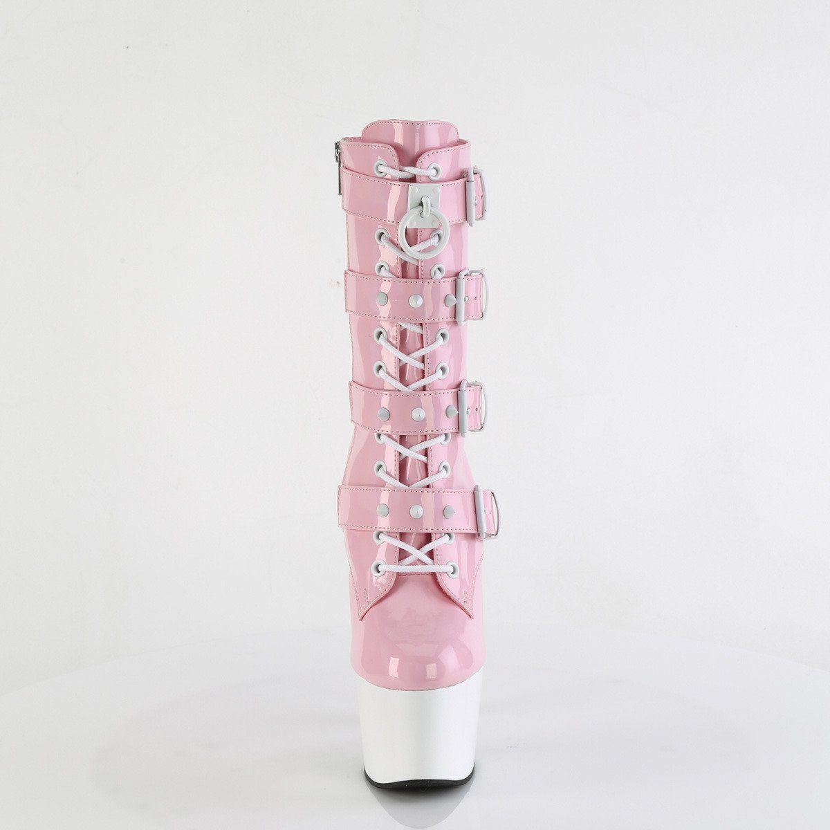 Pleaser Adore-1046TT BPHG/W - Lesklé ružové kotníkové čižmy na vysokej platforme