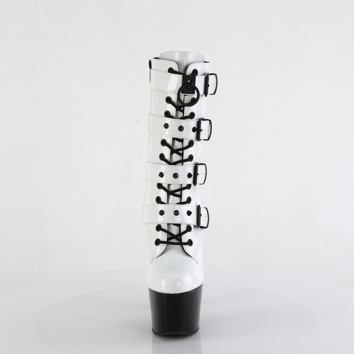 Pleaser Adore-1046TT WHG/B - Lesklé biele kotníkové čižmy na vysokej platforme