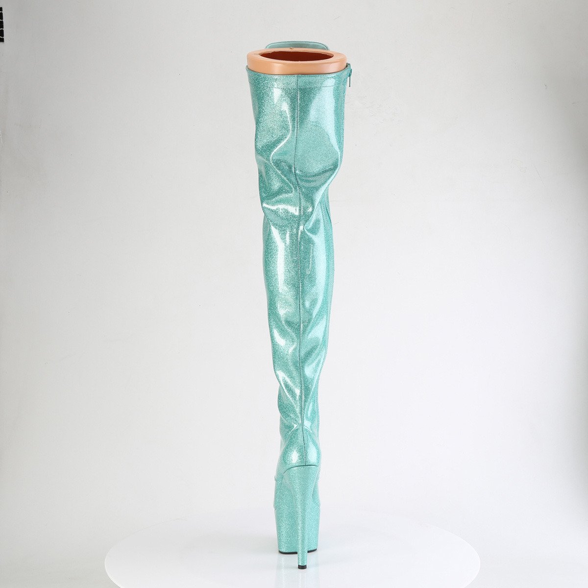 Pleaser Adore-3020GP AQG/M - Lesklé tyrkysové čižmy nad kolená na vysokej platforme