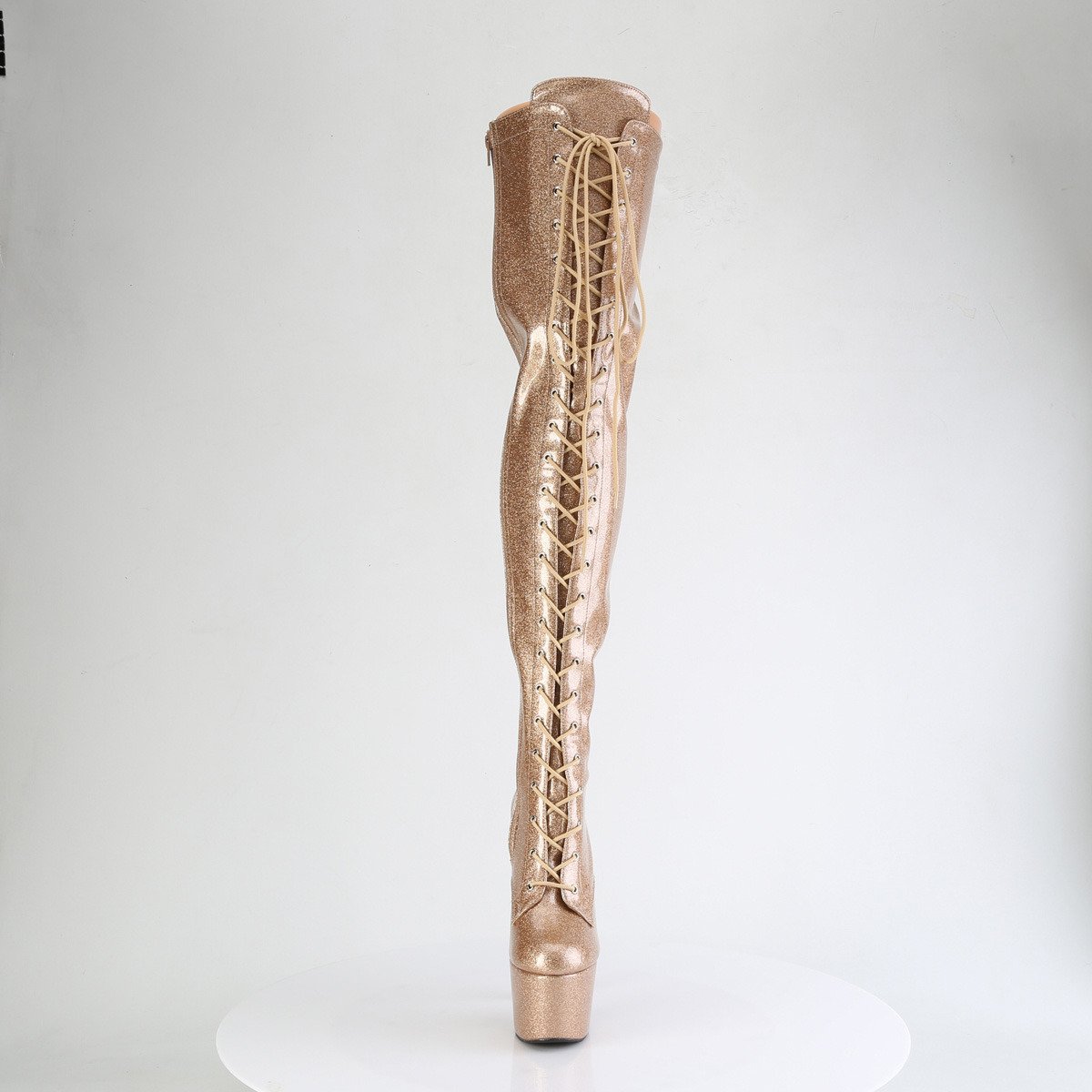Pleaser Adore-3020GP GG/M - Lesklé zlaté čižmy nad kolená na vysokej platforme