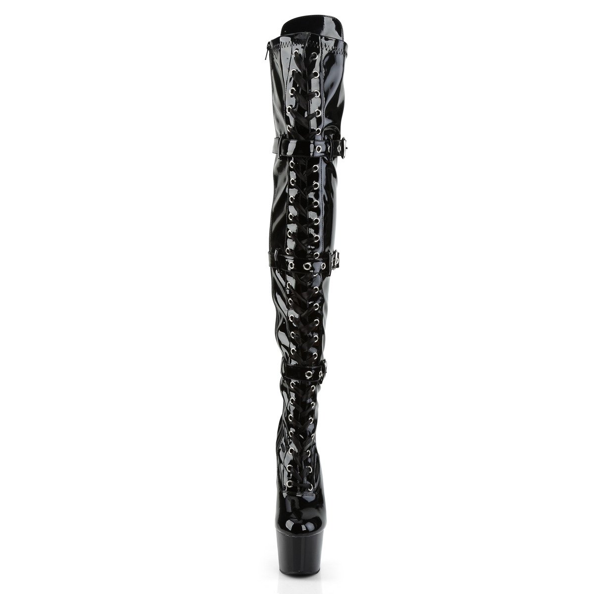 Pleaser Adore-3028 B/M - Lesklé čierne čižmy nad kolená na vysokej platforme
