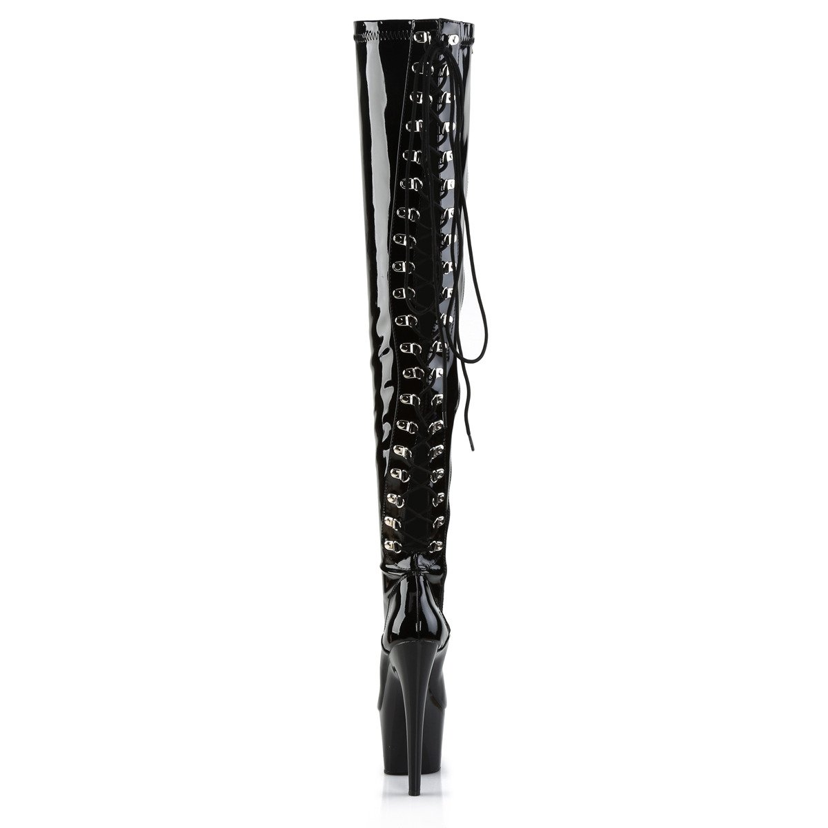 Pleaser Adore-3063 B/M - Lesklé čierne čižmy nad kolená na vysokej platforme