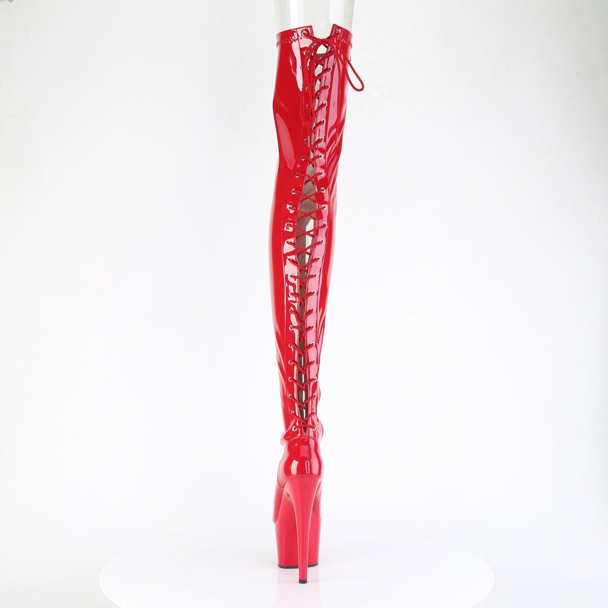 Pleaser Adore-3850 R/M - Lesklé červené čižmy nad kolená na vysokej platforme