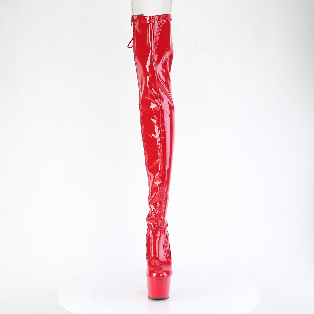 Pleaser Adore-3850 R/M - Lesklé červené čižmy nad kolená na vysokej platforme