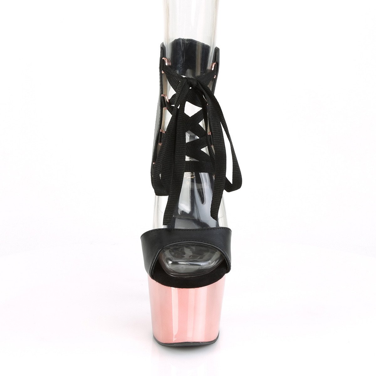 Pleaser Adore-700-14 BPU/ROGCH - Lesklé čierne topánky s remienkom cez kotník na vysokej platforme