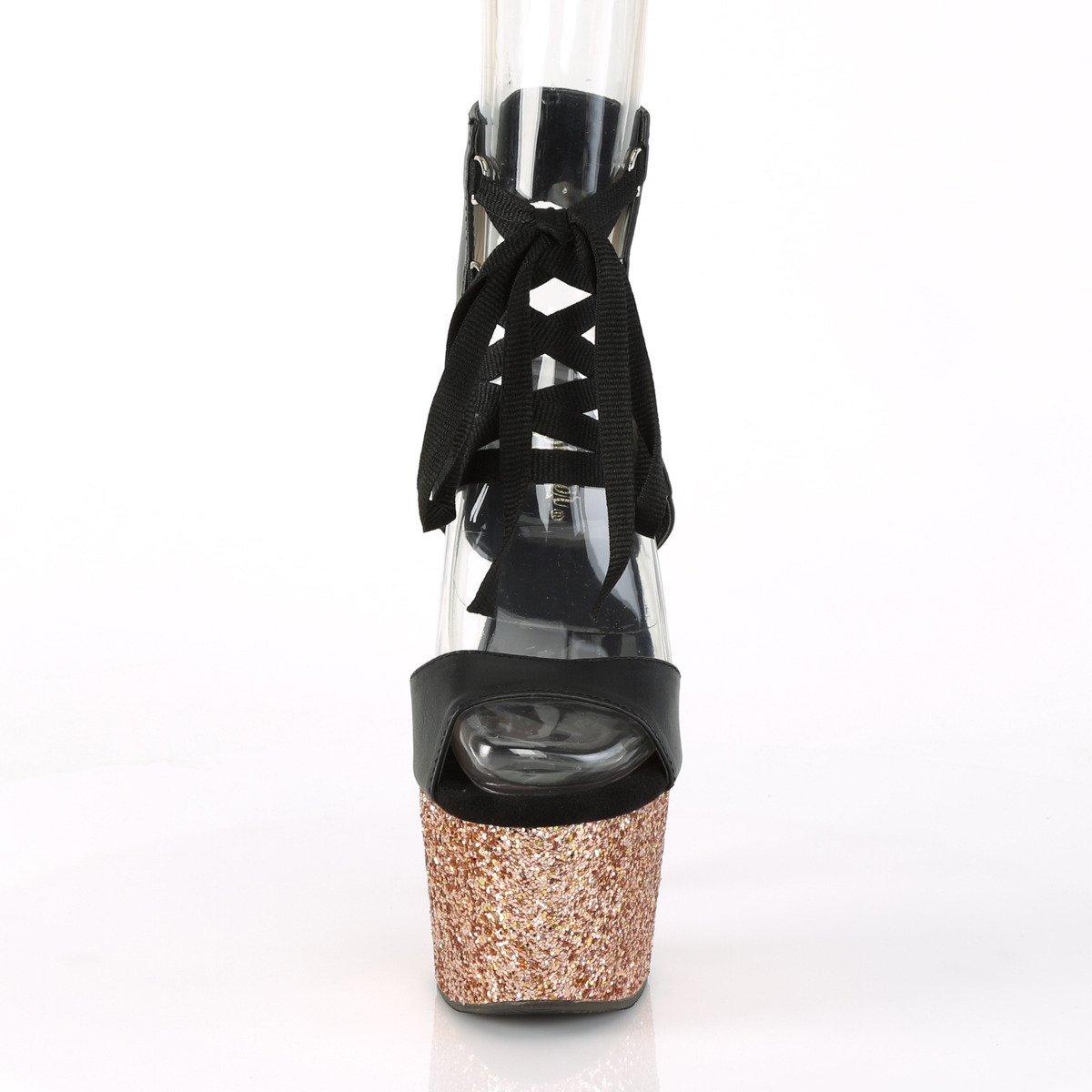 Pleaser Adore-700-14LG BPU/ROG - Čierne topánky s remienkom cez kotník na vysokej platforme