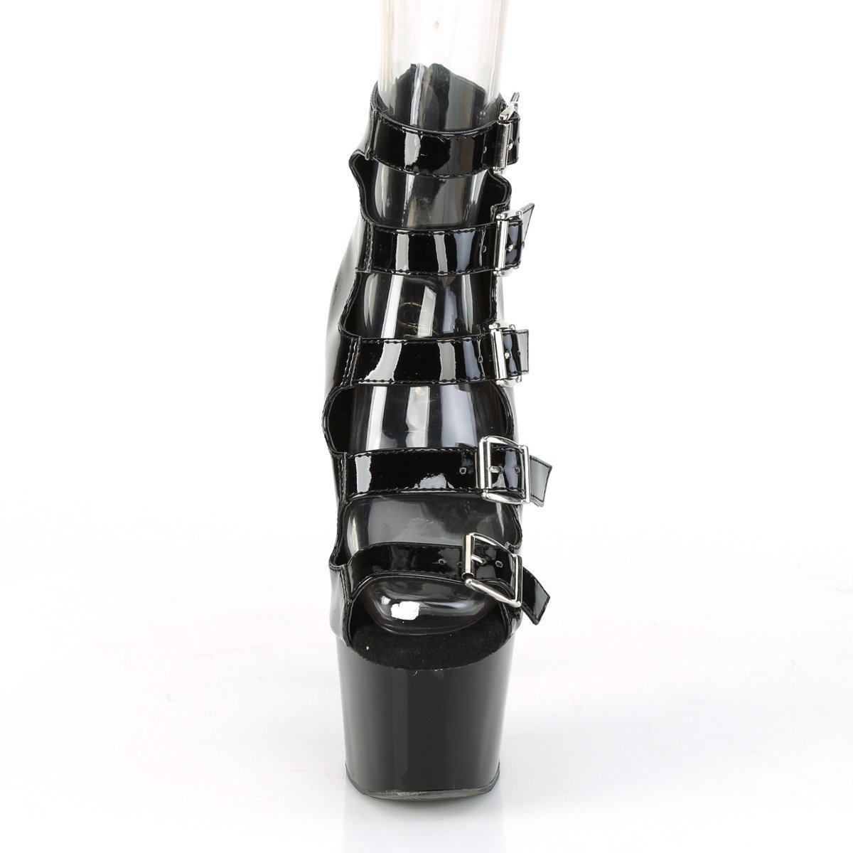 Pleaser Adore-700-33 B/M - Lesklé čierne sandále na vysokej platforme