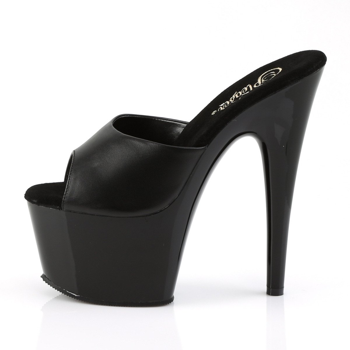 Pleaser Adore-701 B/LE - Čierne kožené sandále na vysokej platforme